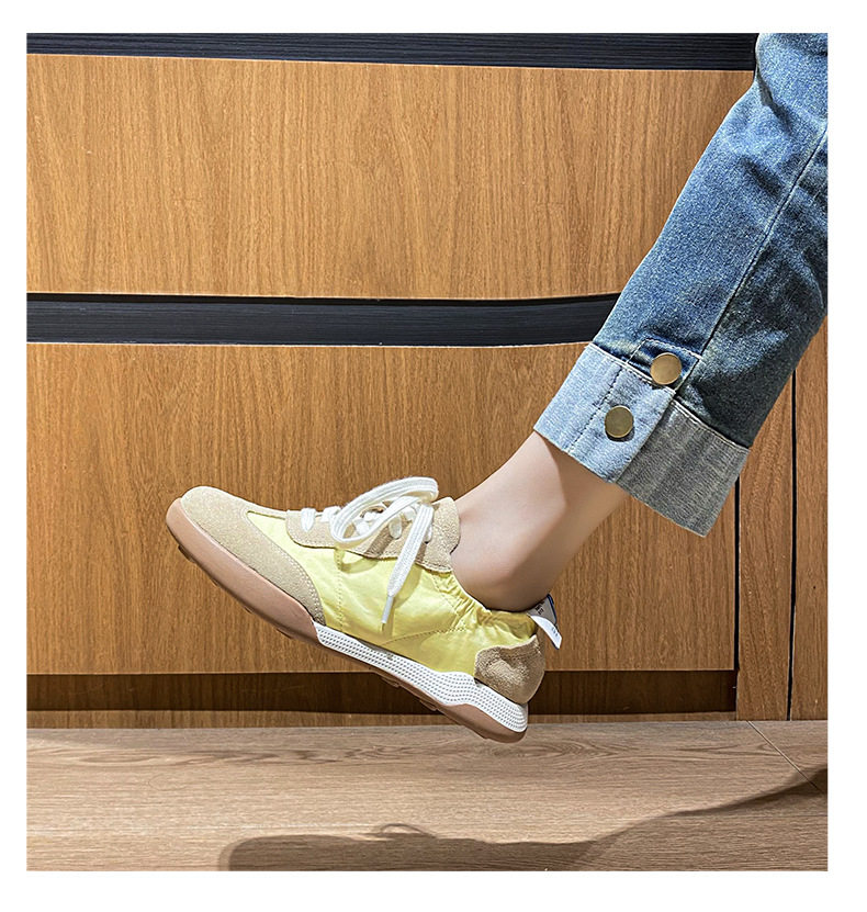 Giày sneaker nữ da thật phối lưới kiểu ballet, đế cao su chống trượt, dây buộc — Màu hồng, Màu mơ, Màu vàng chi tiết 27