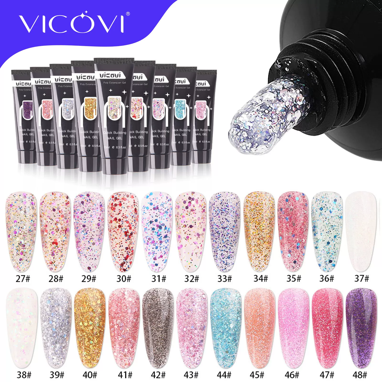 跨境新款甲油胶美甲亮片快速延长免纸托水晶模型延长胶 nail 15ml