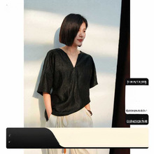 【岁月珍藏-非遗莨绸】人丝龟裂纹香云纱/短袖上衣女春季新款露肩