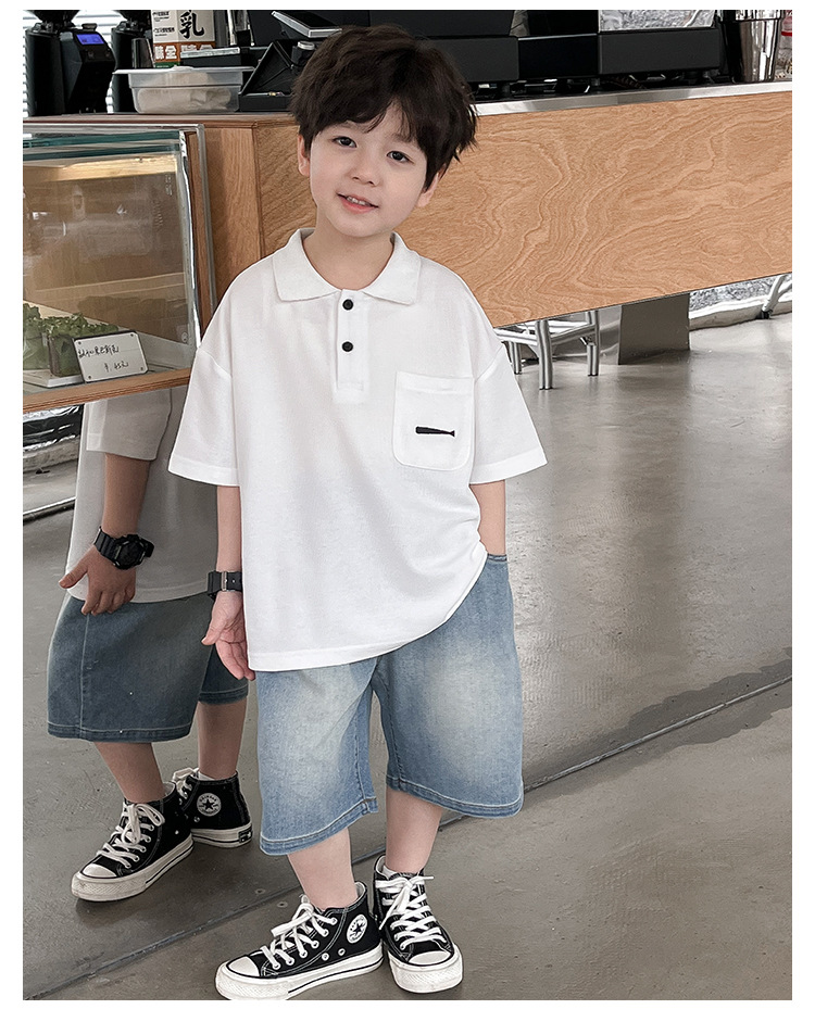 New 2024 Summer boys' polo shirt embroidered fish waistcoat short sleeve casual style summer refreshing handsome top
