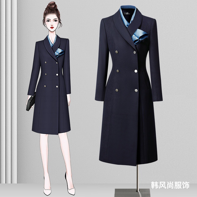 Stewardess Wool Coat Women's Autumn and Winter Professional Wool Coat Medical Beauty Oral Front Desk Tooling Case Field Customer Service Work Clothes
