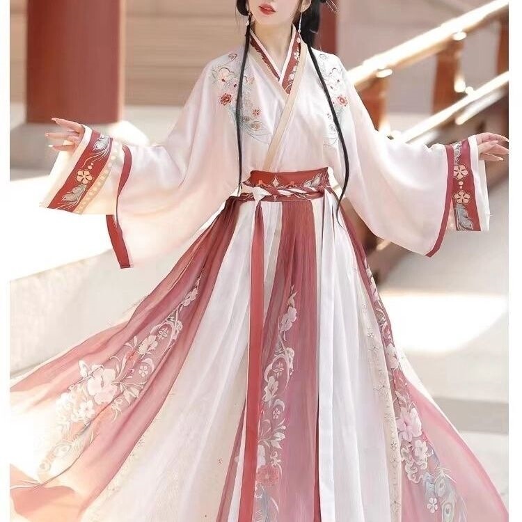 Original Authentic Jin-Style Chinese Hanfu Style Cross-Collar Women's Dress, Waist-Length, Student Style, Super Fairy-Like, Suitable for Spring, Summer, and Autumn