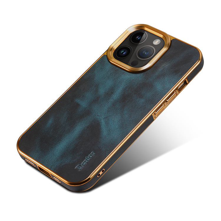 Funda Denior de cuero genuino para Apple 16, funda protectora para 15Plus, funda de piel de vaca galvanizada para iPhone 14 Pro. image 5