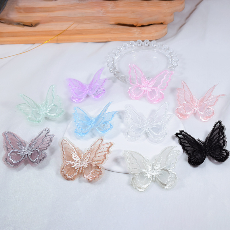 2024 New Cross Border Double Embroidery Lace Butterfly Hairpin DIY Children Women's Headwear Hairpin Decorative Hair Accessories