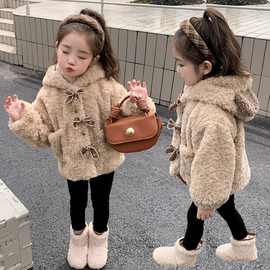 女童毛毛外套加绒冬季款2024新款洋气冬装儿童女宝宝加厚上衣韩版