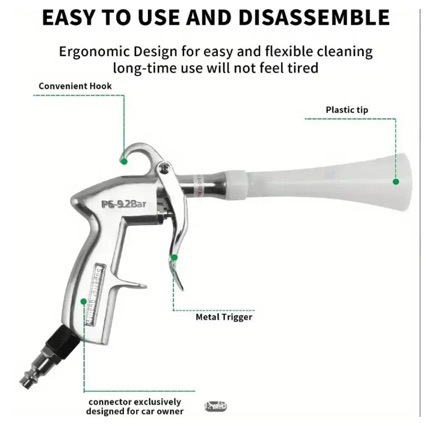 Pneumatic Dust Blowing Gun, Automotive Beauty Tool, Dual-Head Replaceable Pneumatic Blowing and Suction Gun with Brush Head, Tornado Cleaning Gun
