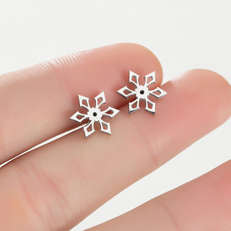 316 Stainless Steel Ear Needle Material PVD Coated 18K Gold Real Gold Plated Snowflake 304 Stainless Steel Simple Style Waterproof Non Tarnish Ear Studs