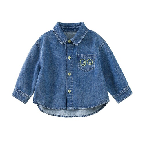 Amira Children's Clothing 2024 Spring New Boys' Letter Print Washed Soft Denim Shirt Casual Versatile Jacket