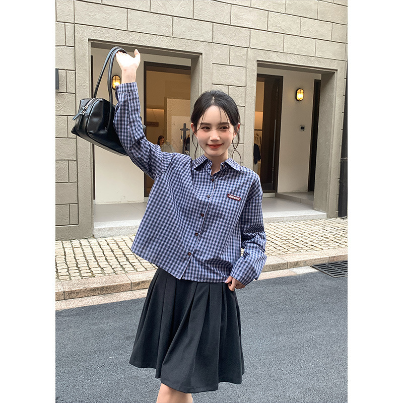 [No Returns, No Exchanges] Korean-Style Plaid Cotton Wide Shirt for Women, Long-Sleeved, Turn-Down Collar, New Style Shirt 0627