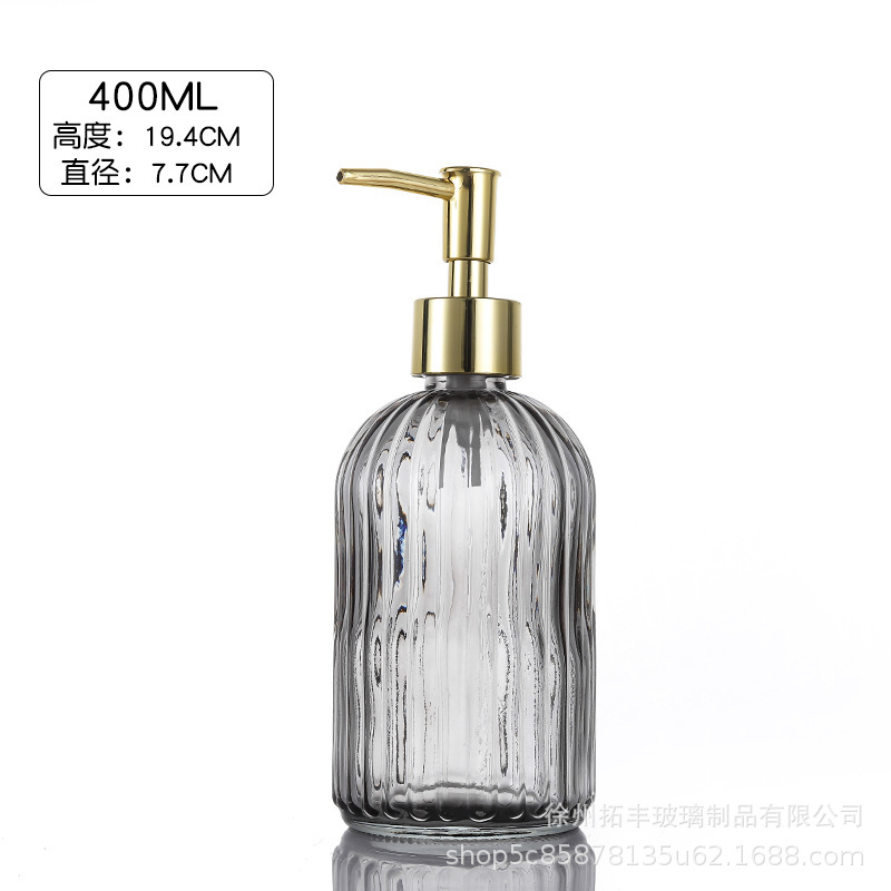 400ML; botella gris + cabeza de bomba dorada; vidrio