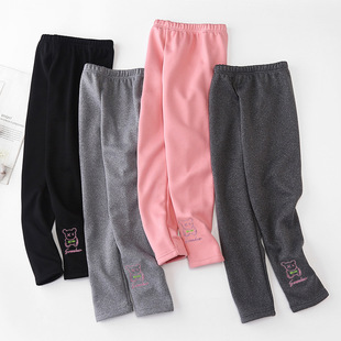 Girls autumn and winter plus velvet padded leggings baby embroidered warm pants children's fashion cartoon cotton pants wholesale