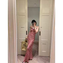 微醺朗姆 ***蕾丝撞色碎花吊带长款连衣裙女夏修身显瘦