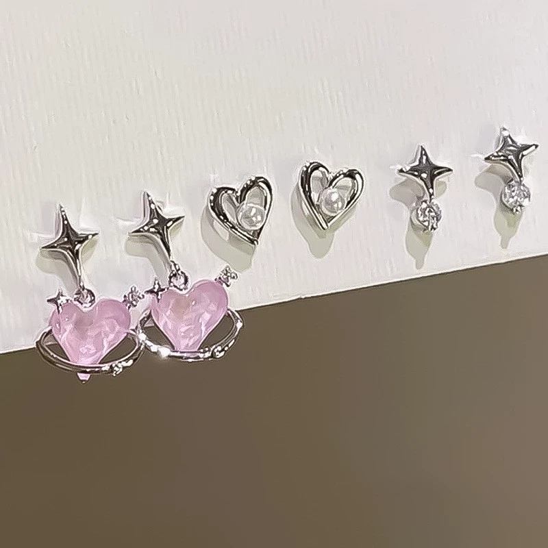 Earrings set 6-piece, European style simple elegant, metal fashion studs and dangles
