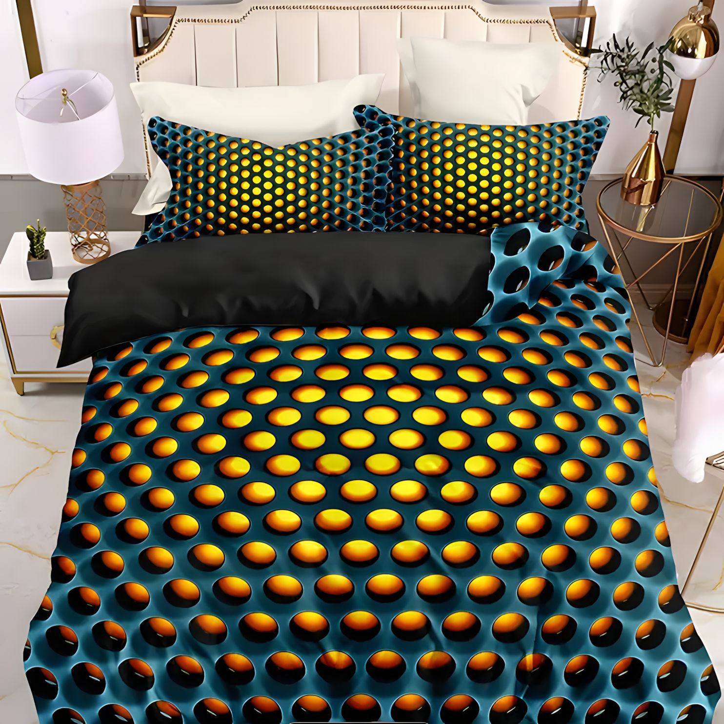 TEMU / JIT transpirable confortable 3D hexagonal panal de abeja impresa digital 3D colcha de cama