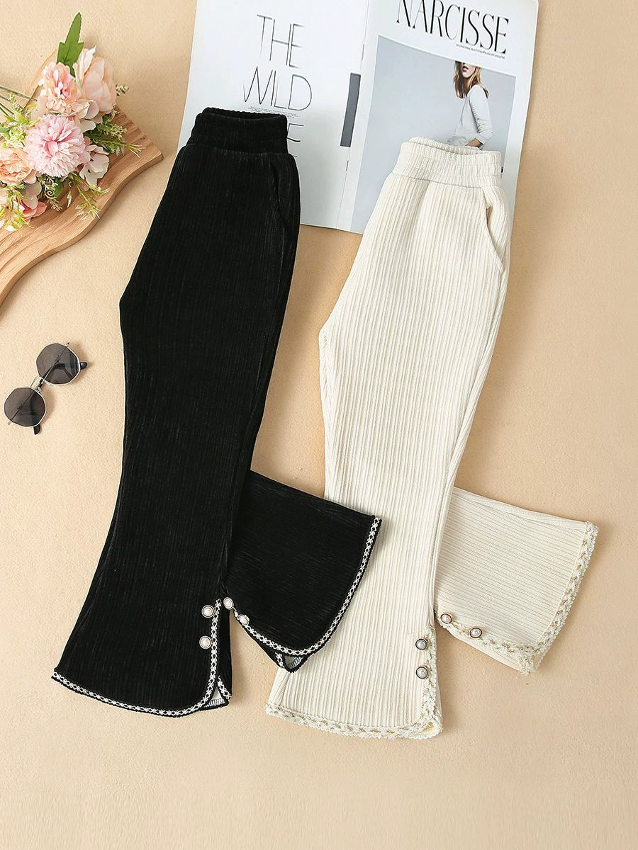 Flared Trousers for Teens, Increased Thickness (Plus Velvet Option), Demi-Season, Sizes 110–160 cm