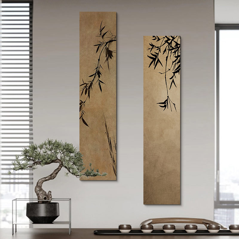 茶室挂画侘寂风格民宿酒店过道竹子水墨书院书房新中式竖版装饰画