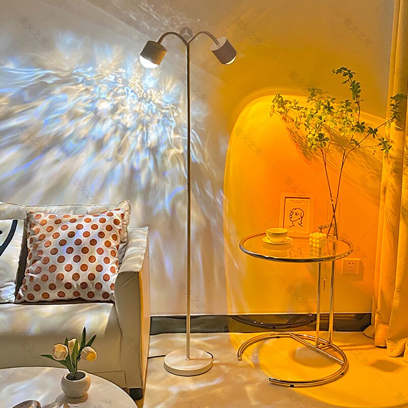 Double-Headed Water Ripple Atmosphere Lamp for Living Room, Floor-Standing Bedroom, Sunset Live Streaming Background, High-End Beauty Sunset Lamp