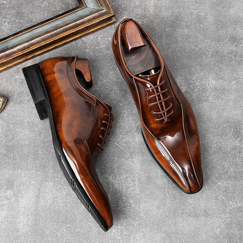 Новые мужские туфли с верхним слоем из воловьей кожи с открытым краем из полированной кожи джентльмена кожаные туфли на шнуровке мужские свадебные туфли из натуральной кожи модные туфли
