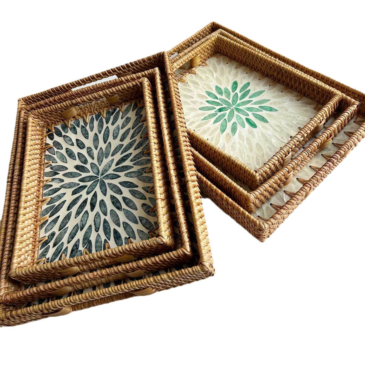 bandeja de conchas de caña, bandeja de conchas de bocadillos, bandeja de pan doméstica, bandeja de té, bandeja de té, mesa de té