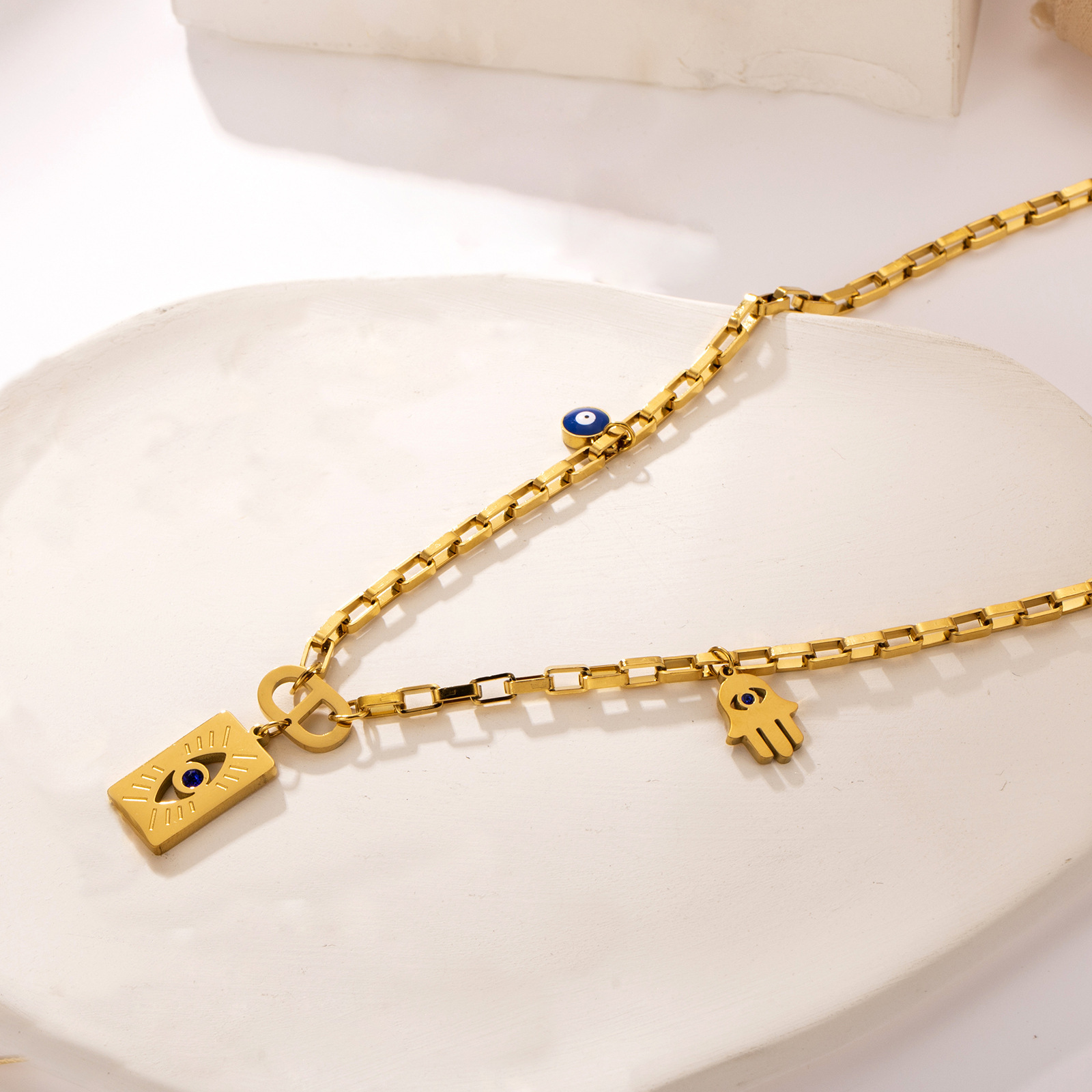 Fashion Palm Eye Stainless Steel Titanium Steel Plating Pendant Necklace 1 Piece