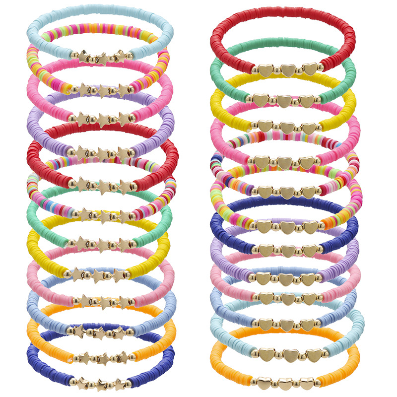 Cross-border New Color Soft Pottery Elastic Bracelet Colorful Rainbow Women's Hand Rope European and American Style Star Heart Bracelet