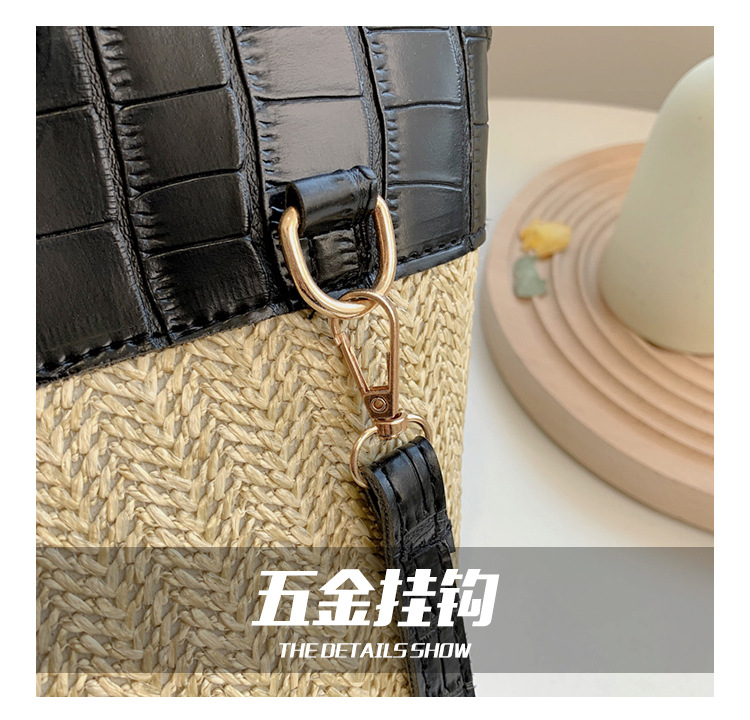 Korean Stitching Contrast Color Straw Portable Messenger Bucket Bag display picture 22