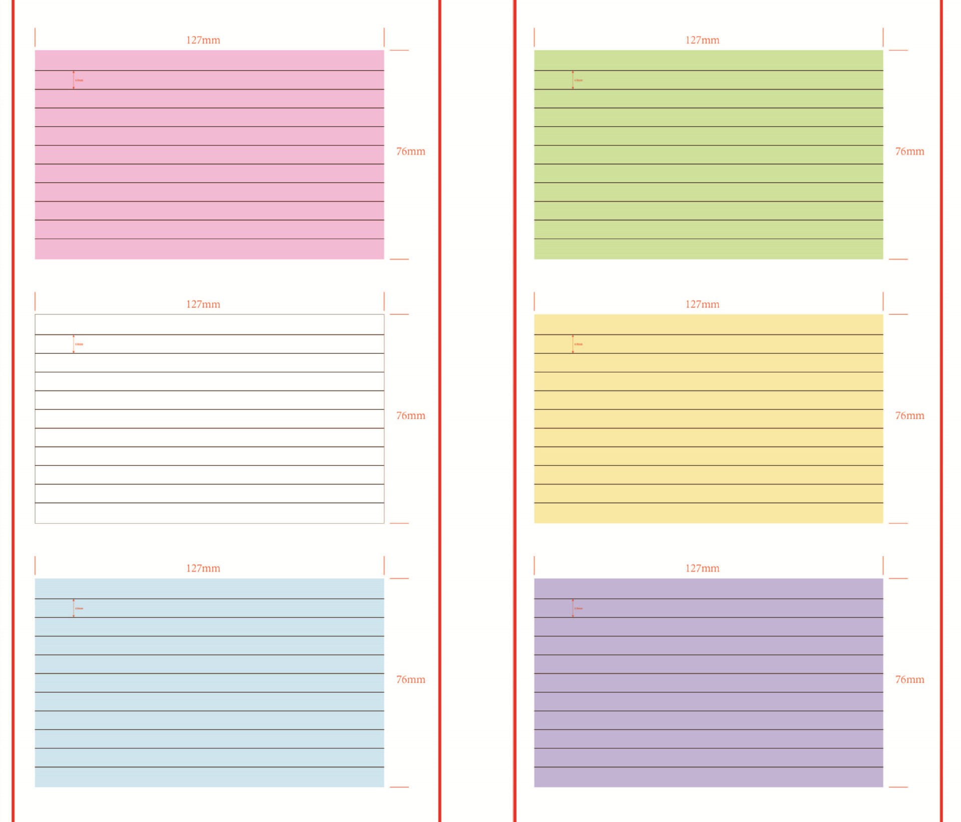 6 컬러 노트 수평선 구멍 없음 300