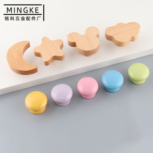 Wholesale cabinet door single hole wooden handle mushroom solid wood handle drawer small handle wardrobe handle round solid wood handle