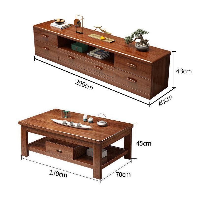 2m 월넛 TV 캐비닛 + 1.3m 커피 테이블 [서랍 포함]