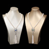 Demi-season fashionable organic necklace from pearl, zirconium, pendant, long sweater, wholesale