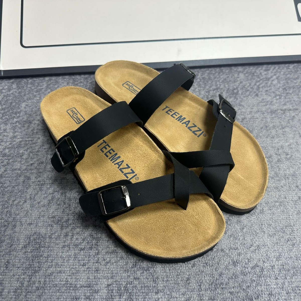 TEEMAZZI全牛皮勃肯鞋夹脚趾凉拖鞋软木底男女款休闲百搭拖鞋外穿