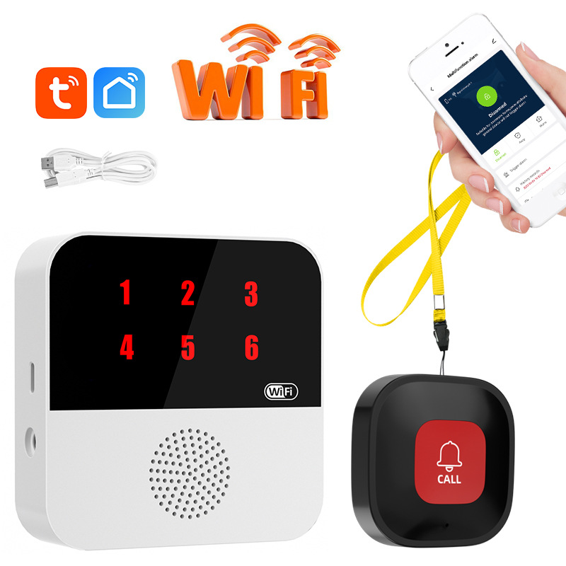 跨境新品涂鸦WIFI老人呼叫器紧急求救按钮SOS智能取餐呼叫提醒器