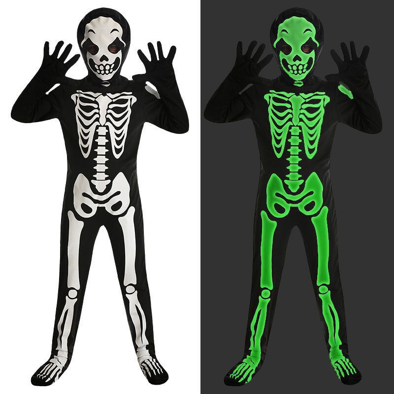 Halloween Niños de la muerte ropa de esqueleto para niños cos de la muerte espectáculo ropa de fiesta ropa de esqueleto de luz nocturna
