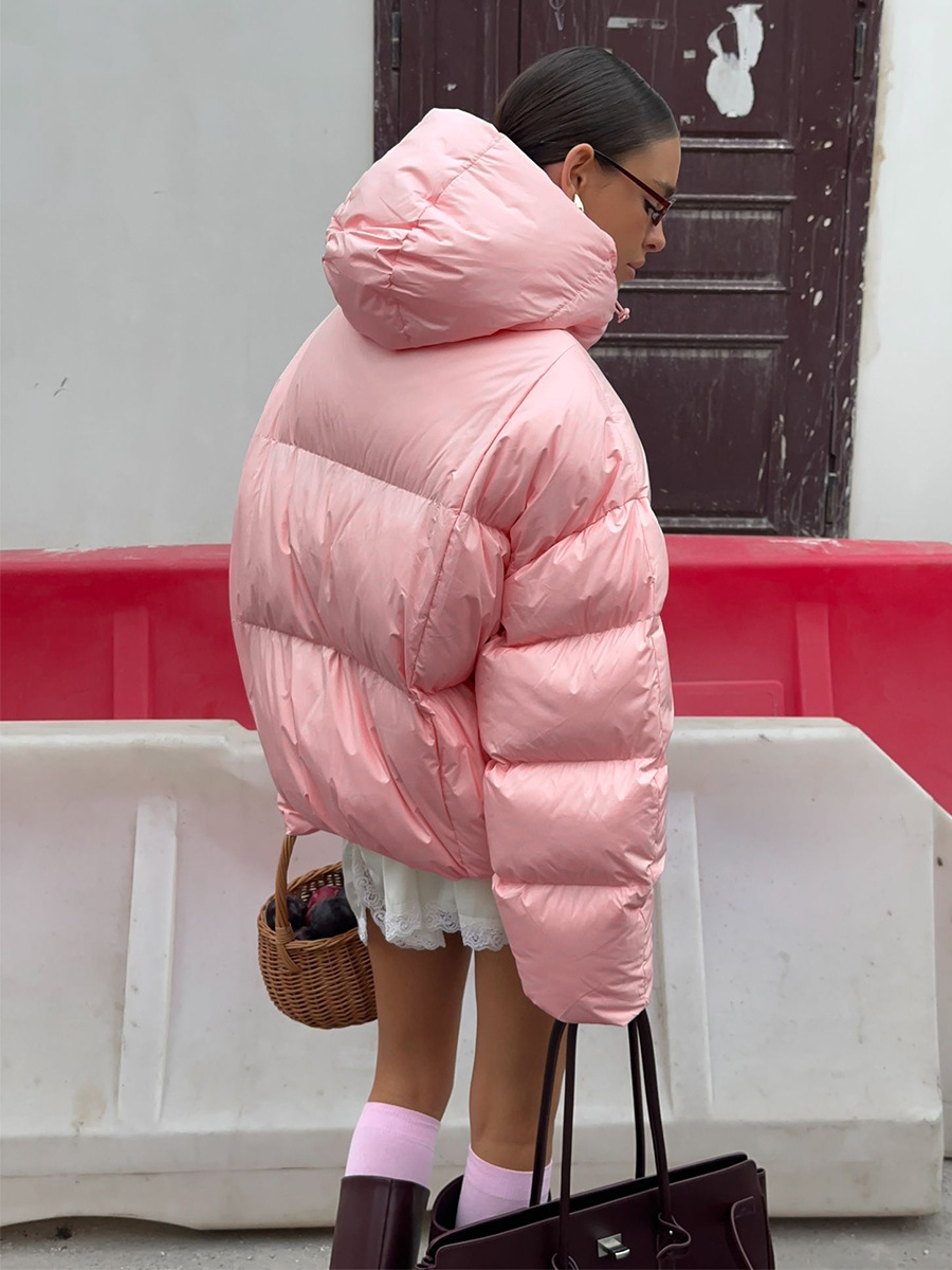 Transfronterizo rosa encapuchado ropa de algodón Europa y los Estados Unidos en invierno 2025 nuevo tipo grueso chaqueta de ropa de pan chaqueta de algodón cálido chaqueta