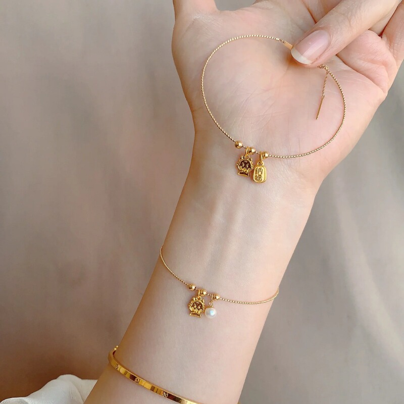 Xiaolong Pendant Soft Bracelet Chain Very Thin Bracelet Women's Retro Zodiac Dragon Year of Life Pearl Tassel Fine Bracelet
