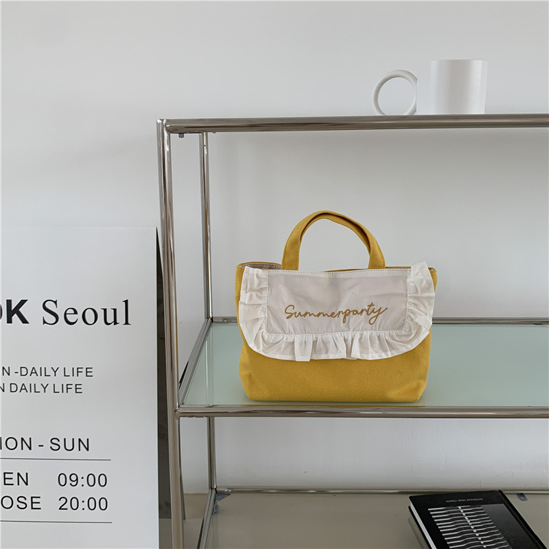 1441 Japanese and Korean chic Sweet ruffled bento Bag, Fresh embroidered hand-held small cloth bag, girl student bag wholesale undefined