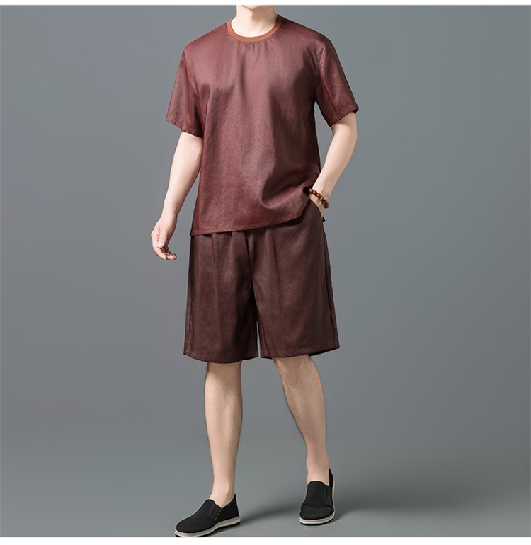 Set áo thun cổ tròn tay ngắn và quần short lụa tơ tằm cao cấp mùa hè — Gạch đỏ SPH8836 chi tiết 12