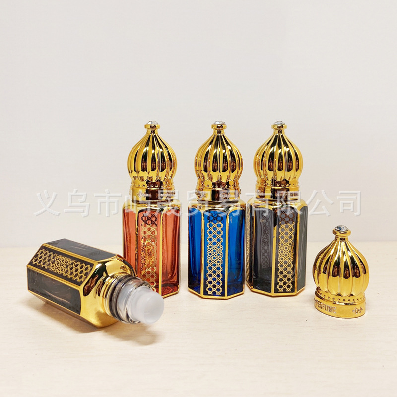 6ml botella de bola de rodillo de aceite esencial viaje perfume sub-botella de vidrio grueso galvanoplastia tallado Medio Oriente árabe botella de aceite esencial