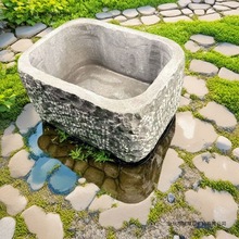 天然一体成型原石花盆小鱼缸高山流水盆自然简约耐用无拼接石材