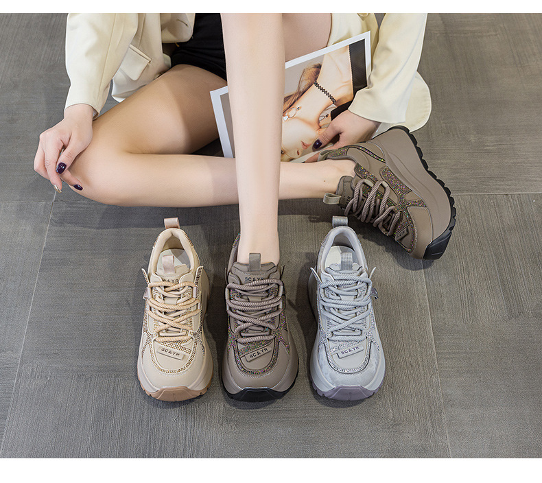Giày sneaker nữ đế dày phong cách Forrest Gump xuân 2026 — M2927-1 màu mơ nhung lót lông, M2927-1 plus nhung màu xám, M2927-1 plus nhung kaki, M2927 màu khaki đơn chi tiết 15