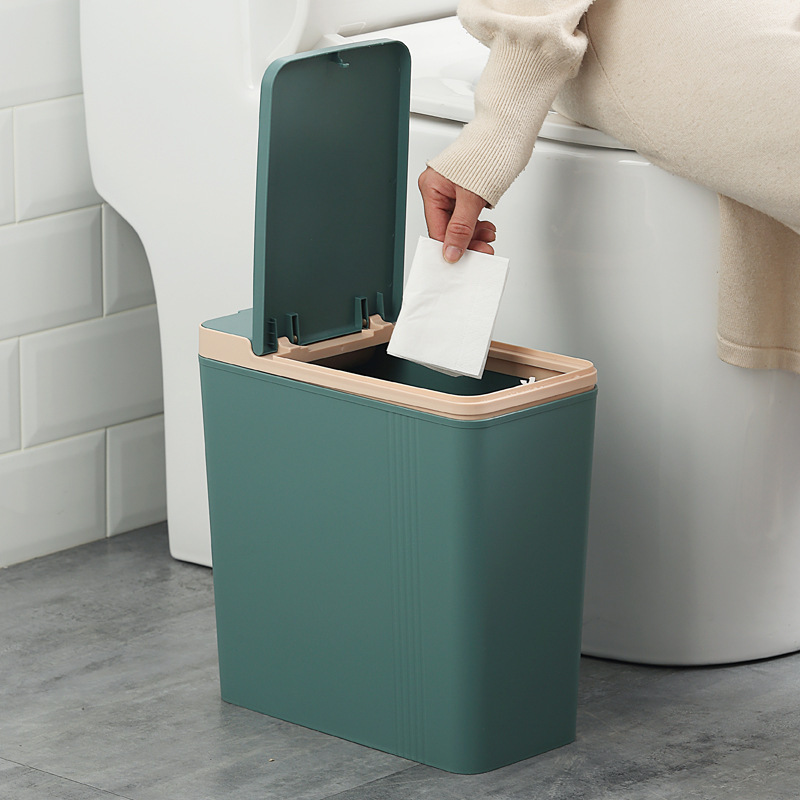 狭いゴミ箱家庭用キッチン蓋付き大型衛生バケツ隙間トイレ収納バケツプッシュ式ゴミ箱|undefined
