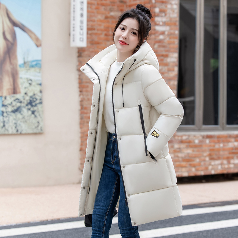 Ropa de invierno europea y americana nueva capa de pluma, ropa de pan coreana, ropa de algodón suelta y gruesa, chaqueta de mujer larga y media