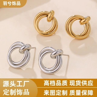 跨境饰品不锈钢耳环小众冷淡风耳钉气质空管耳环金色系耳饰批发