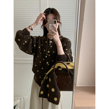 韩系秋冬氛围感波点圆领宽松软糯慵懒风保暖毛衣配围巾针织开衫女