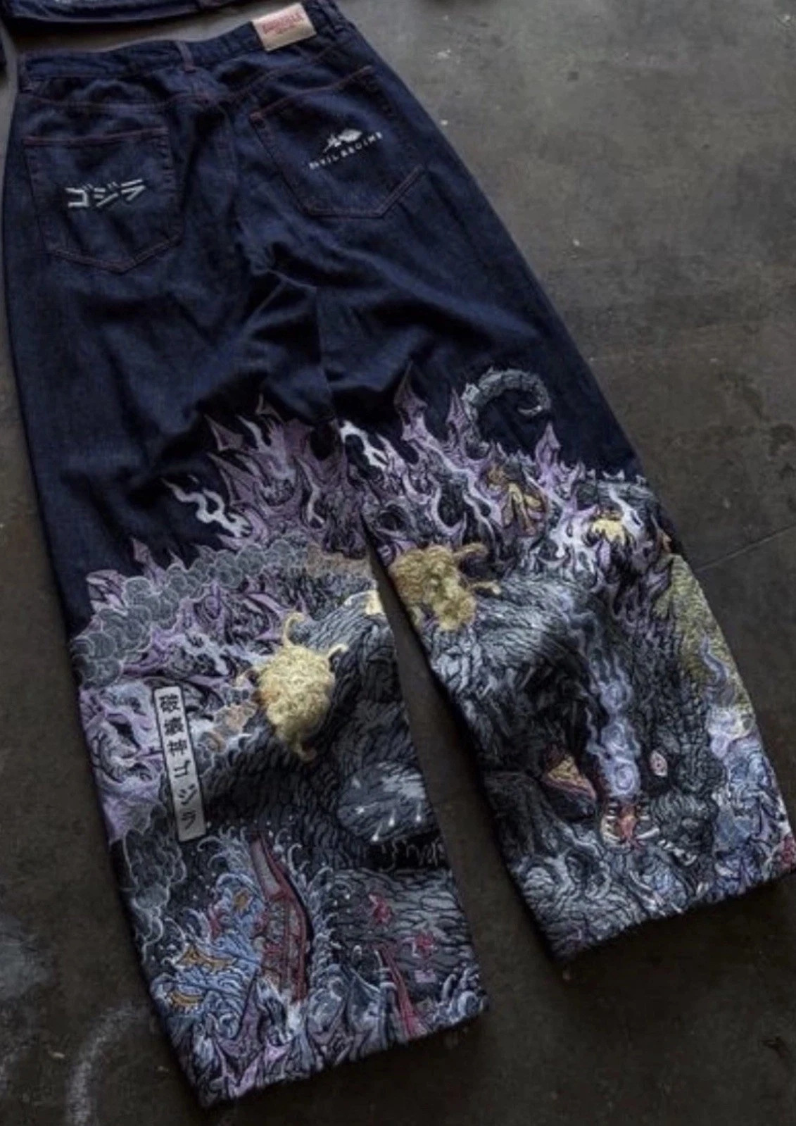 Derschutze Godzilla Jeans Embroidered Blue