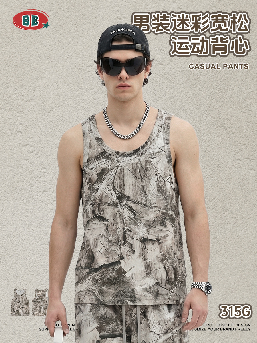 Be Hombres| Verano estilo americano de moda callejera camuflaje chaleco deportivo suelto acondicionamiento físico al aire libre chaqueta para hombre