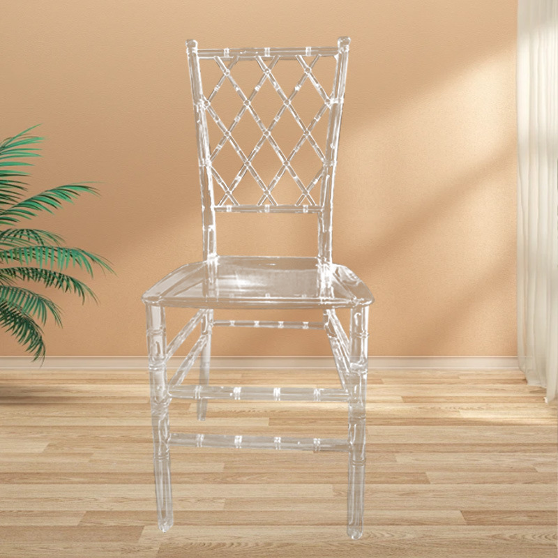 Sillas transparentes para uso doméstico, sillas de ocio para PC de hotel con respaldo, sillas de cristal para exterior al por mayor, sillas de comedor Napoleón, sillas de bambú, lujo ligero.