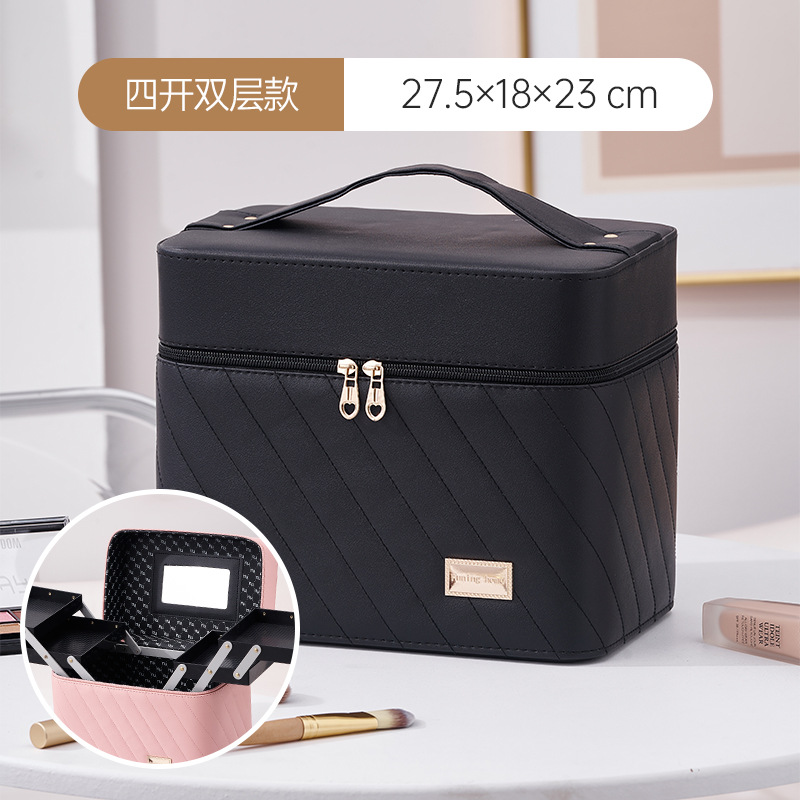 2024 nuevo maleta de maquillaje simple bolsa de almacenamiento de gran capacidad alta sensación de PU maleta portátil impermeable al por mayor