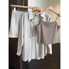 博主范 高级灰轻薄透气慵懒三件套防晒衣吊带短裤夏季新S0617T