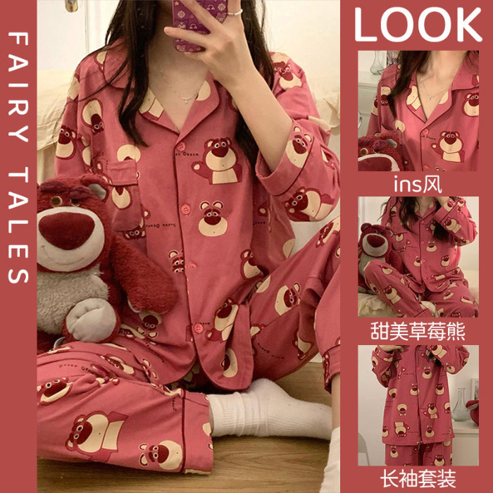 Pijamas femeninos 2025 de encaje estilo coreano manga larga